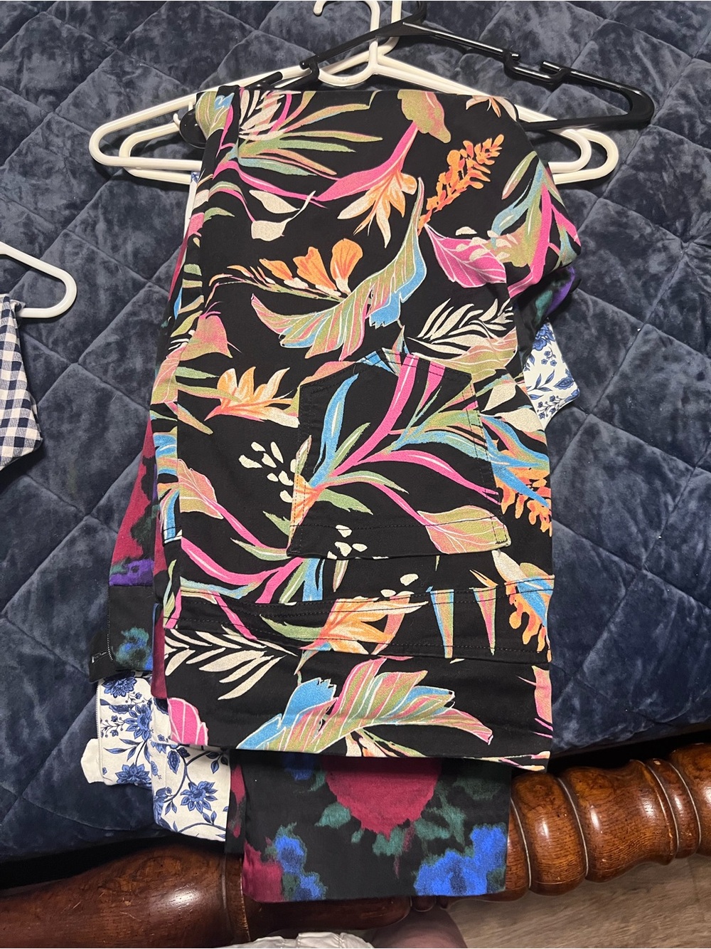 Floral Tropical Print Black Midi Skirt
